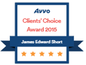 Logo Recognizing James E. Short, Plc's affiliation with AVVO Clients Choice 2015